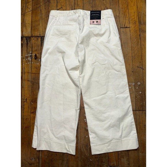 Banana Republic Crop Pants Womens Petite 10 White Flat Front High Rise Wide Leg - Picture 5 of 7